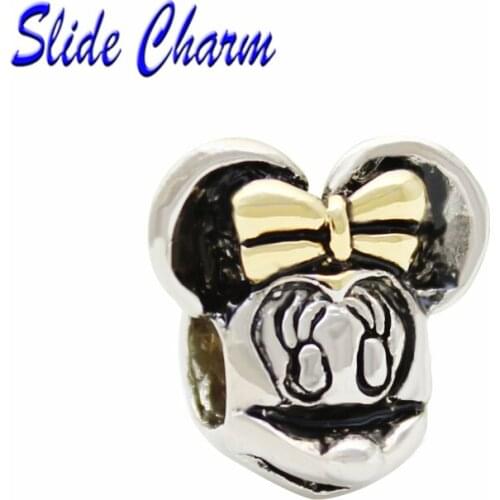 Slide charm free shipping DIY beads Cute rat sister animal charm beads fit Pandora bracelet necklace
