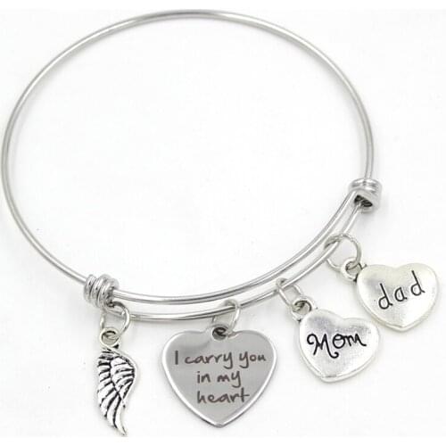Stainless Steel Bangle In Memory of Dad Mom Family Memorial Jewelry Dad Mom Parent Loss Bracelets Pulsera