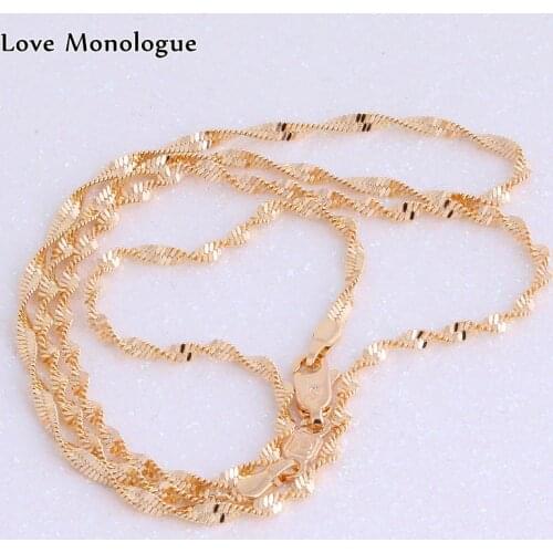 Love Monologue Length 50CM Sparkling Yellow Gold Color Water-wave Chain Choker Necklace for Womens Jewelry X0529