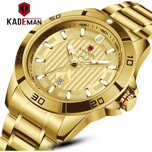 KADEMAN Mens Watch Top Brand Luxury Gold Quartz Military Casual Men WristWatch Stainless Steel Strap 30M Waterproof Wrist Watch