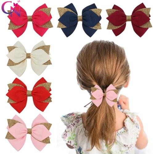 CN 2Pcs/lot 4" Boutique Solid Color Hair Clips For Girls Kids Handmade Glitter Stack Swallowtail Hair Bows Hair Accessories