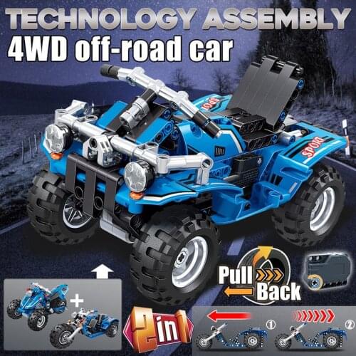 City 4WD Off Road Car DIY Locomotive Model Bricks Sets for Kids Technic Pull Back Motorcycle Building Block Toys for Boys