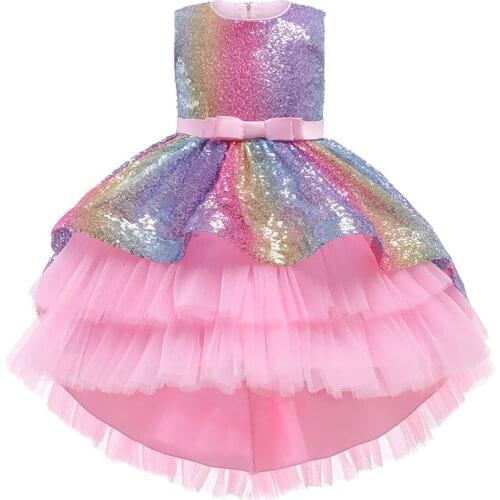 Kids Sleeveless Sequins Baby Girls Dress Flower Girl Wedding Open Ceremony Clothes Formal Communion Party Lace Princess Dresses