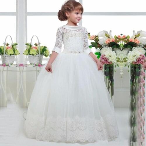 Elegant Flower Girl Dresses Half Sleeve Lace Applique Princess Dresses For Little Girls First Holy Communion Party Dresses