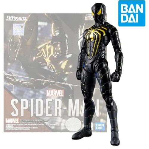 Bandai Original S.H.Figuarts Anime Marvel Deluxe Version Spider-Man Anti-Ock Suit PS4 PVC Action Figures Collection Model Toys