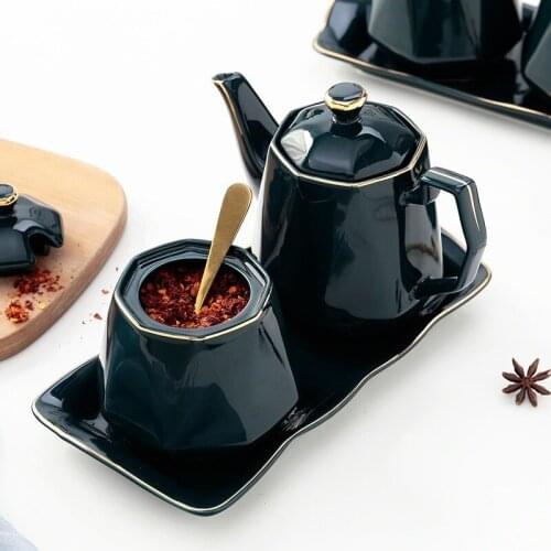 Ceramics Spices Box Pepper Spice Shaker Green Phnom Salt Seasoning Organizer Kitchen Cruet Condiment Bottle Jars Container Spoon