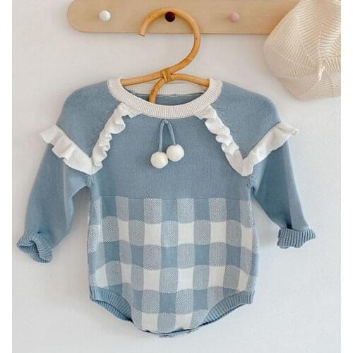 Spring Autumn Newborn Infant Baby Girls Grid Knit Rompers Clothing New 2020 Kids Girl Long Sleeve Rompers Clothes