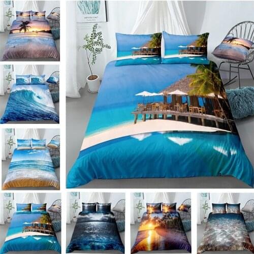 Ocean Duvet Cover Set Seascape Composition Of Waves Rising Sun Beach Photo Decorative 3pcs Bedding Set With Pillowcase