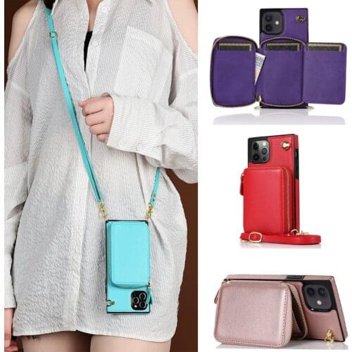 Anti-Shock Luxury Crossbody Shoulder Bag Credit Card Holder Leather Wallet Case for iPhone 12 Pro Mini 11 12 Pro Max 6 7 8 XS XR