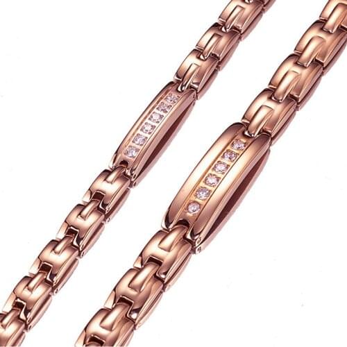 Men Women Healthy Magnet Rose Gold Cnc Setting Bracelet Titanium Steel Power Therapy Magnets Bangles Lovers Gift free Engraving