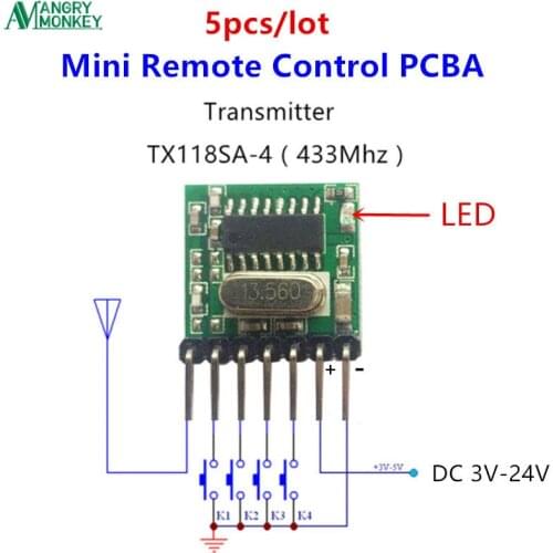 5 pieces 433 Mhz Superheterodyne RF wireless transmitter module 1527 Encoding EV1527 Code wide-voltage 3V-24V For Remote control