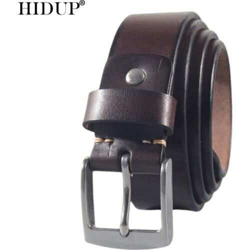 HIDUP 2021 New Design Mens Top Quality Solid Cow Genuine Leather Belt Cowhide Stainless Steel Buckle Belts 3.8cm Width NWJ1038