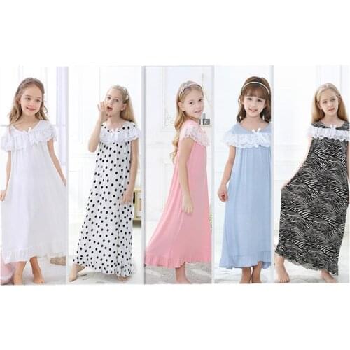 Toddler Little Girls Modal Cotton Nightgowns Princess Sleep Dress Short Sleeve Embroidery Pajamas Summer Vintage Gown