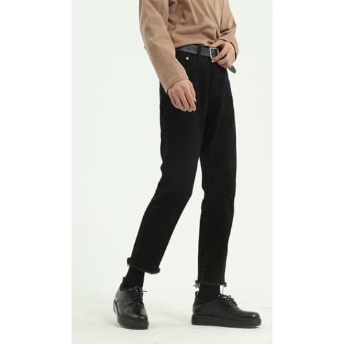 2021 New Black Hip Hop Casual Broken Hem Jeans Pant Male Japan Korea Style Streetwear Vintage Denim Trousers Pant Couple Clothes