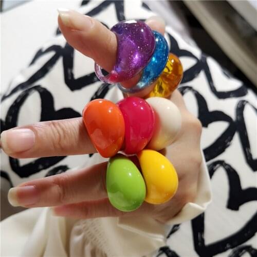 2021 New Trendy Simple Aesthetic Transparent Colorful Geometric Oval Resin Acrylic Rings For Women Girls Bff Summer Hot Jewelry