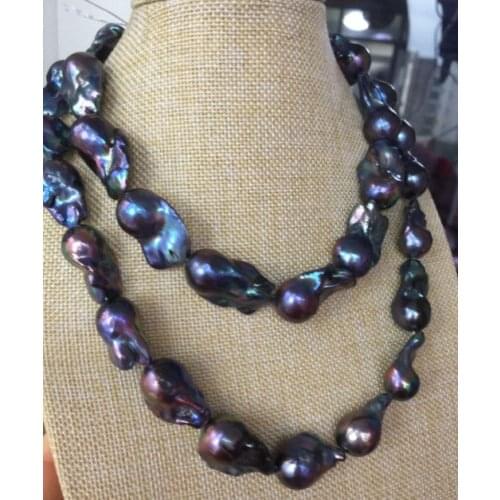 Huge 28-30mm baroque tahitian black blue green pearl necklace 38inch 18 inch