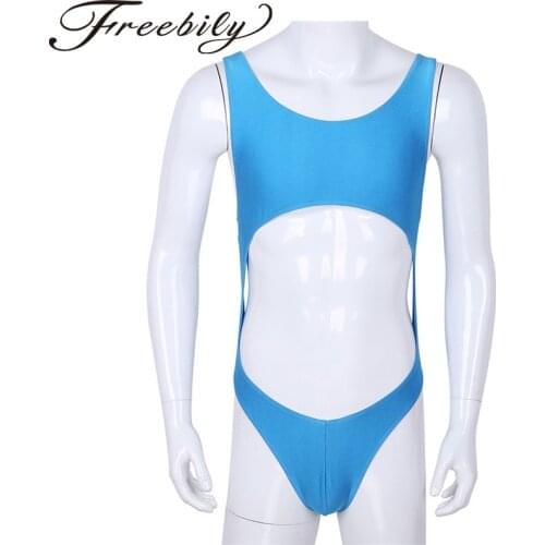 Sexy Mens Lingerie One-piece Body Suit Leotard Sleeveless Cut Out Stretch Smooth Leotard Bodysuit Tight Underwear Bikini Thongs
