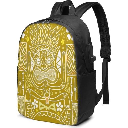 School Bag for Boy and Girl Ethnic Tiki Mask Ornaments Backpack with USB Charging Funny Daypack For Teenager Student
