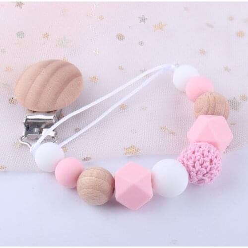 Silicone Dummy Clips Baby Pacifier Clip Baby Teething Toys Beech Cartoon Wooden Chewable Toy Baby Shower Gifts