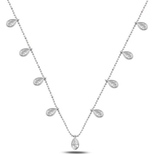 Silverlina Silver Drop Zircon Cubic Zirconia Dangle Necklace