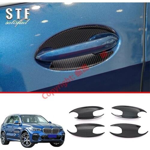 Carbon Fiber Style Door Handle Bowl Cover Cup Trim Molding Garnish For BMW X5 G05 2019 2020