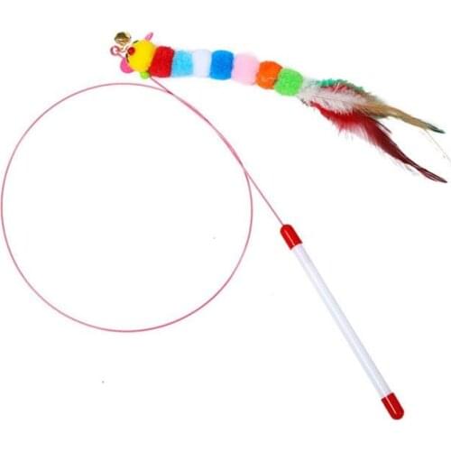 Funny Cat Toy Fishing Rod Kitten Cat Pet Toy Stick Teaser Rainbow Streamer Interactive Cat Play Wand With Feather Toys For Cats