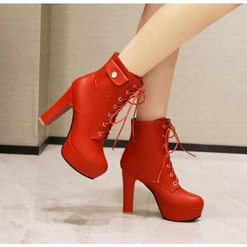 Womens Platform Pocket Ankle Boots Lace Up Warm Winter Shoes Punk Motorcycle 4Colors Plus Size New 2022