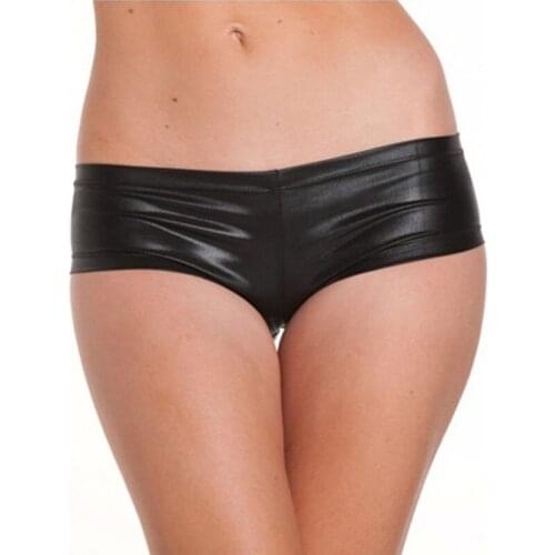 Mosaic Gold Faux Leather Low Waist Briefs Women Sexy Faux Leather Shiny Boyshort PU Panties Pole Dancing Sexy Hot Short