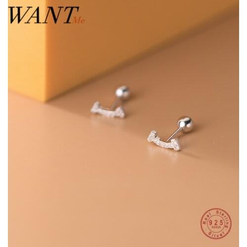 WANTME Real 925 Sterling Silver Luxury Zircon Geometric Smile Spiral Beads Stud Earrings for Women Sweet Charming Jewelry 2021