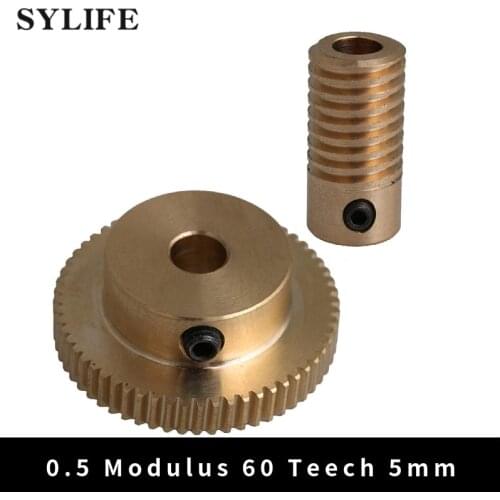 0.5 Modulus Brass Metal Worm Speed Reducer with 60 Teeth Worm Wheel 5mm Bore Gear Shaft