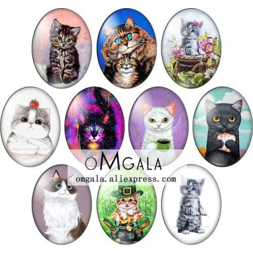 New Cute Cats Lovely Pet Siamese cat 10pcs mixed 13x18mm/18x25mm/30x40mm Oval photo glass cabochon flat back Making findings
