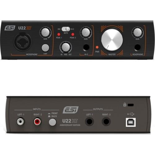 100% Original ESI U22XT AE Professional 24-bit USB Audio Interface 2-In 2-Out USB Full Speed Sound Card WDM ASIO 2.0 Core Audio