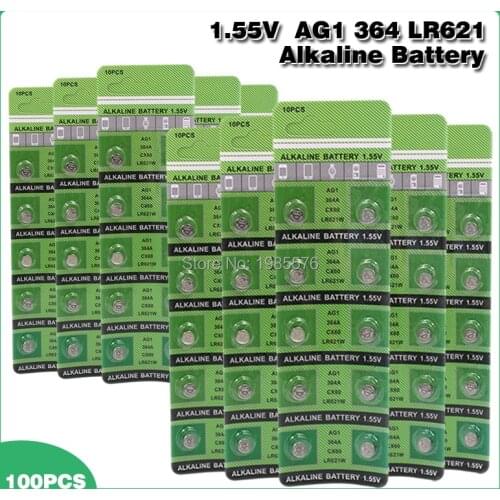 100Pcs AG1 AG 1 Watch Clock Battery Pilas LR621 LR 621 LR621W SR621SW SR621 1.55V Button Coin Cell Batteries