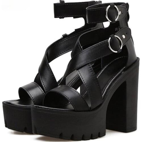 2021 Women Smooth Platform Sandals Open Toe High Heels Roman Style Fashion Buckle Women Gladiator Shoe