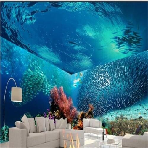 Beibehang 3D wallpaper marine fish coral background modern European art murals living room painting home decoration
