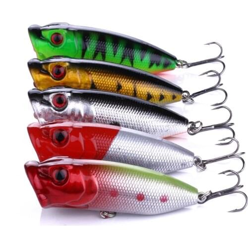 5pcs Lots Topwater Popper Fishing Lures 6.5cm 12g Hard Artificial Bait Plastic Wobblers