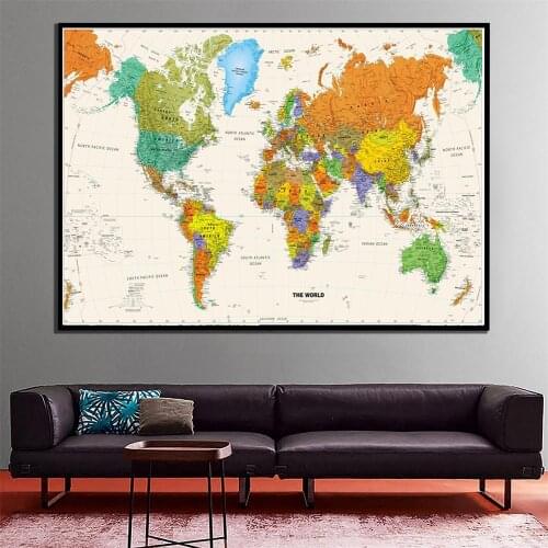 A2 Size The World Map 2010 Version Physical Map Printed Fine Canvas Painting Unframed Home Decor Crafts Wall Map