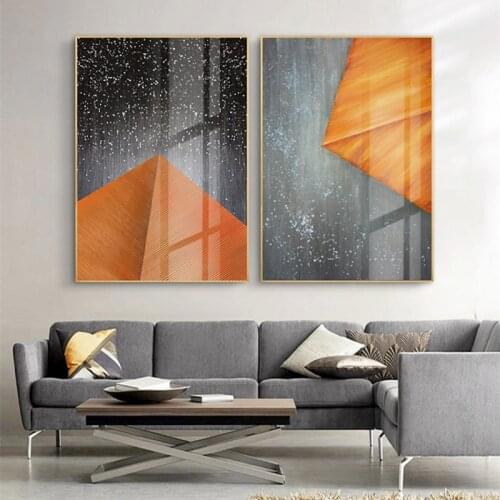 SELFLESSLY ART Orange Line Leaf Abstract Geometry Pictures Canvas Painting Postes And Prints Wall Art For Living room Unframed