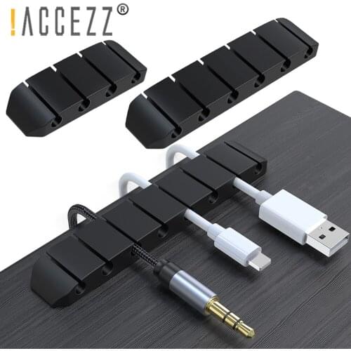 !ACCEZZ Cable Organizer 1/2/4/6/8 Holes Desktop Silicone USB Cable Winder For Mouse Keyboard Headphones Management Clips Holder