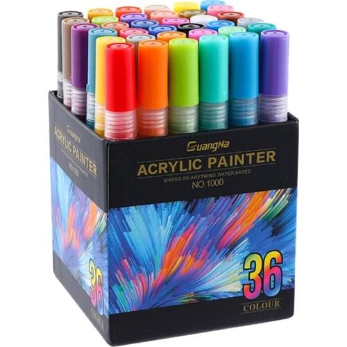 Acrylic Marker 36 Colors 3mm Acrylic Paint Marker for Ceramic Rock Glass Porcelain Mug Wood Fabric Canvas Painting Art Supplies