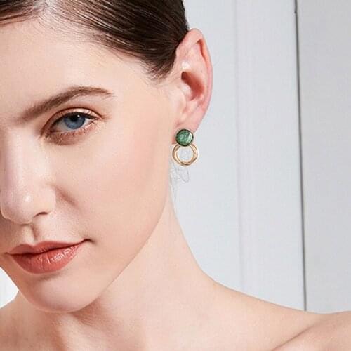 ARLIE New Design Fashion Korean Jewelry Simple Retro Round Gold Earrings for women 2020 Green Acrylic Elegant Party Earring Gift