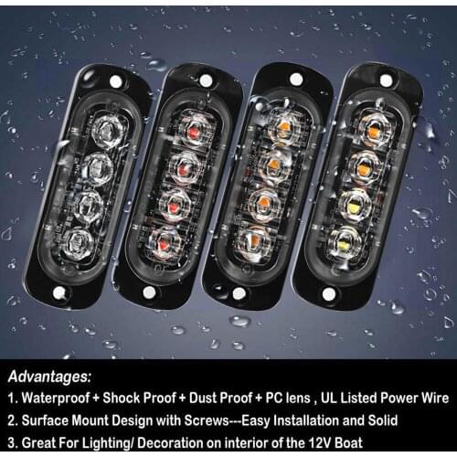 Vehemo Car Warning Light Reverse Lamps Motorcycle For Truck Strobe Marker Lights DC12V-24V 4LED 12W Side Lamp Car Side Lights