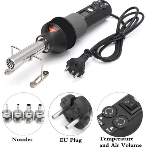 Free shipping EU Plug 220V 450W Portable Adjustable Temperature Hot Air Gun LCD Soldering Station + 4 Nozzle gas soldering iron