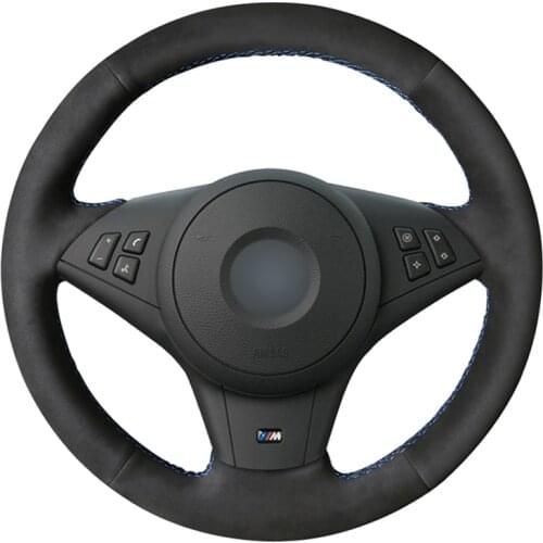 Black Suede Hand-stitched No-slip Car Steering Wheel Cover for BMW E60 E61(Touring) 530d E63 2003-2010 E64 2004-2010