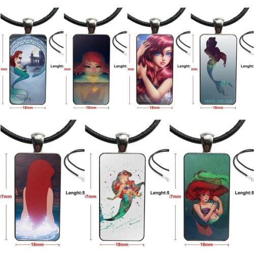 For Women Men Steel Color Glass Cabochon With Rectangle Shaped Pendant Choker Necklace Little Mermaid Ariel