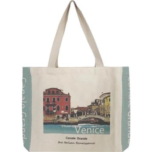 Venice Print Women Canvas Shoulder Bag Large Capacity Female Environmental Cotton Cloth Shopping Bags Eco Handbag Tote For Girls