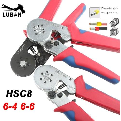 HSC8 6-4 6-6 0.25-6mm 23-10AWG Hexagon 0.25-10mm 23-7AWG Quadrilateral Tube Bootlace Terminal Crimping Pliers Crimp Hand Tools