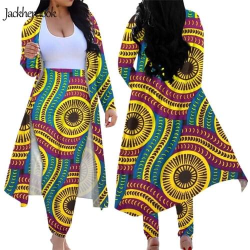 Jackherelook Womens 2 Piece Pants Set African Tribal Classic Ethnic Print Long Sleeve Open Front Cardigans Skinny Pants Suits