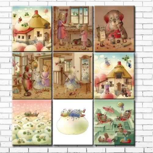 Dream cartoon cat dog landscape canvas printings oil paintings printed on canvas modern home wall art decoration pictures