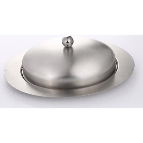 Realand Top Stainless Steel OVAL Butter Dish Box Container Elegant Cheese Server Storage Keeper Tray with Easy to Hold Lid